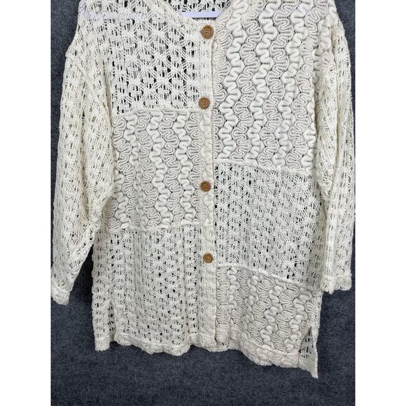 Women's X Long-sleeve, Button Down Chucky Knit Cardigan Sweater Patchwork Design - Picture 3 of 8